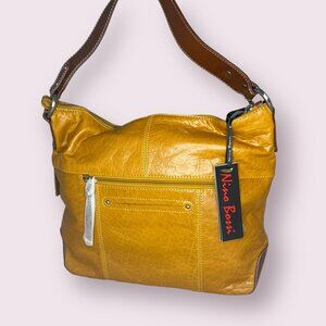 NEW Italian Nino Bossi Mustard Yellow Leather Shoulderbag